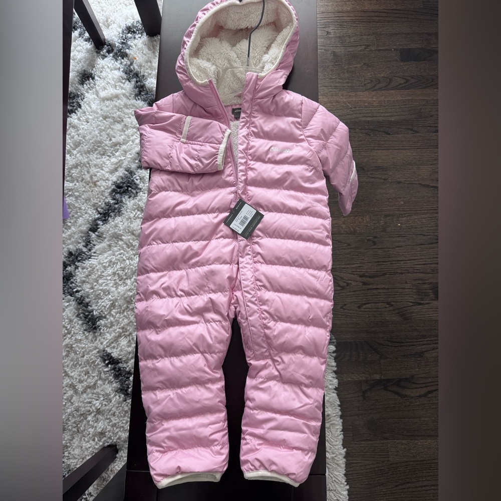 NWT Eddie Bauer Blush Quilted Infant Snowsuit 6-12M